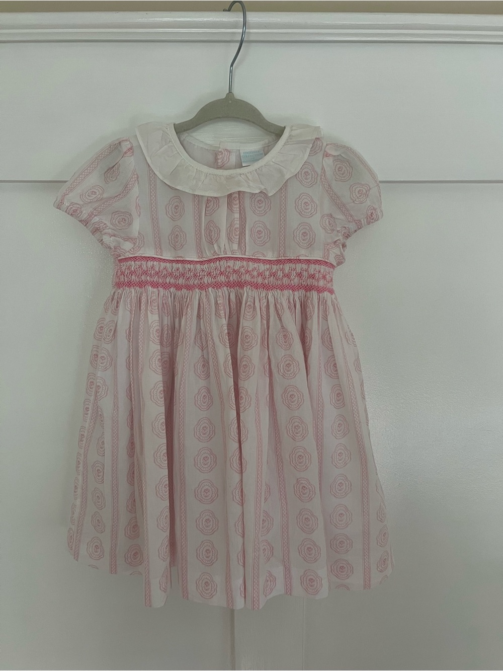 Edgehill Collection Pink Smocked Ruffle Collar Dress